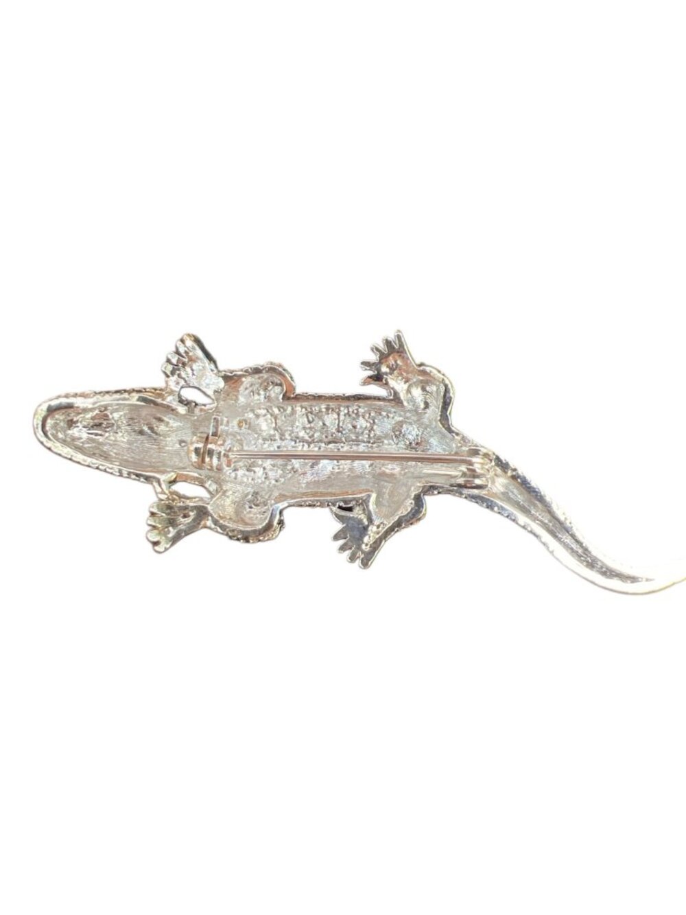 Rhinestone Vintage Alligator Brooch Pin With Red Eyes - Sparkling Silver-Tone - Picture 8 of 8